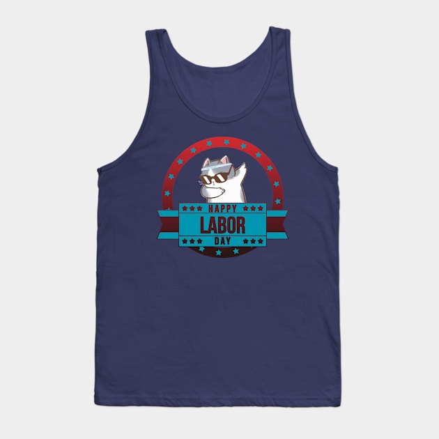 Happy Labor Day Orange Cat Tank Top by Orenji Shirts